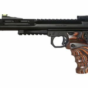 Volquartsen Scorpion .22 LR, 6" Barrel, Target 22 Frame, Hi-Viz Front & Target Rear, Brown/Gray Grips, Black Stainless