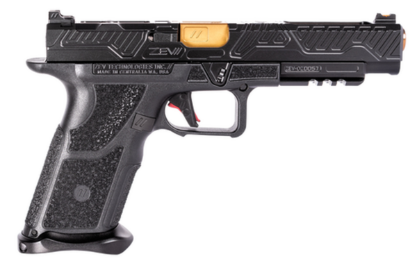 Zev Technologies O.Z-9 Competition 9mm, Single, 5.75" Barrel, Black Grip, Black DLC Slide, 17rd