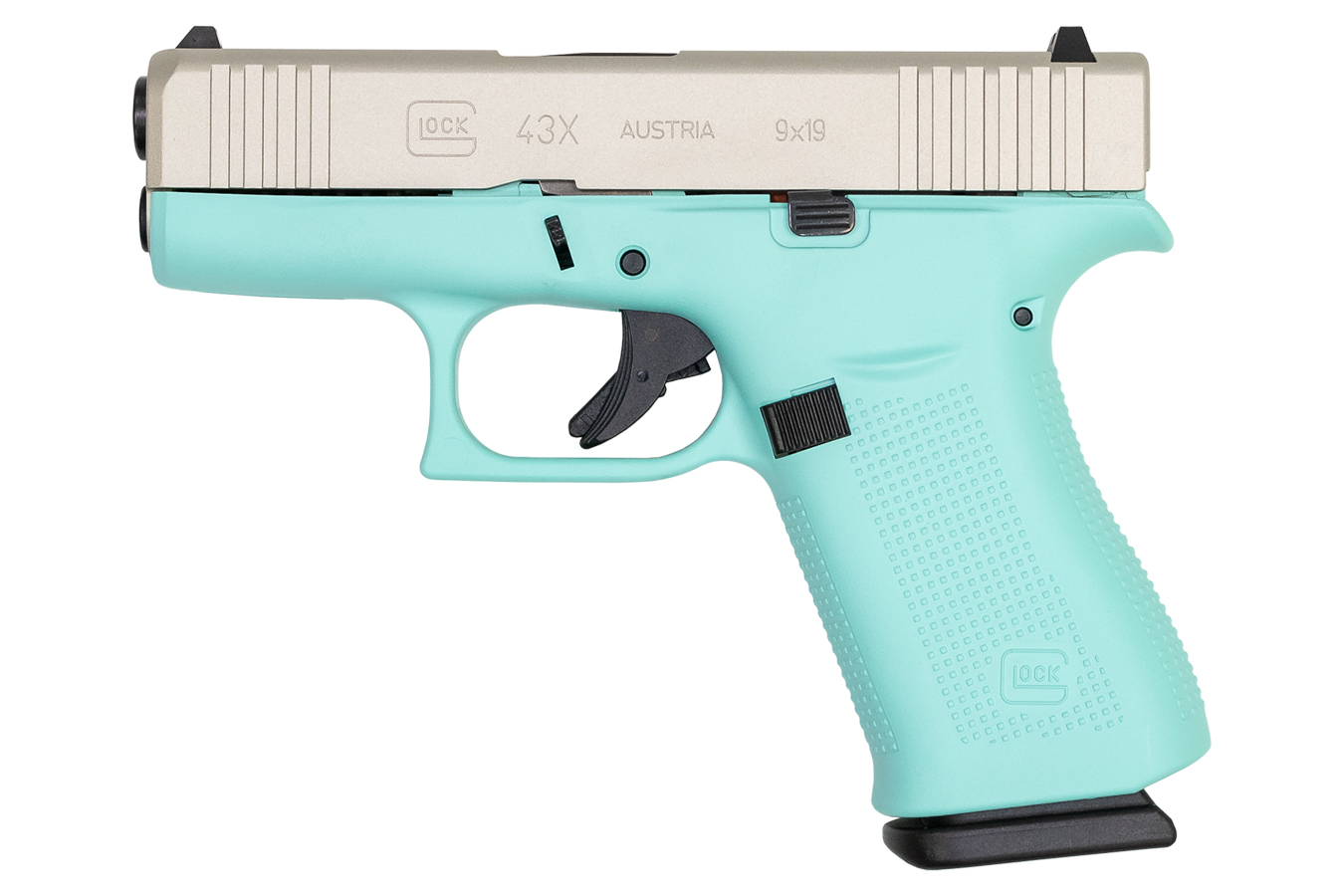 43X 9mm 10-Round Pistol with Robins Egg Blue Cerakote Frame and Silver Slide - Firearms | The Gun Shop