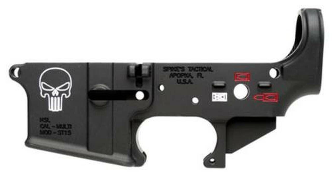Spikes AR-15 Lower Receiver, Forged, Punisher, Multi-Caliber, Black