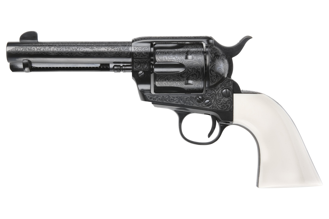 The Shootist 45 Colt Single-Action Revolver with Enhanced Engraved Ivory Grips - Firearms | The Gun Shop