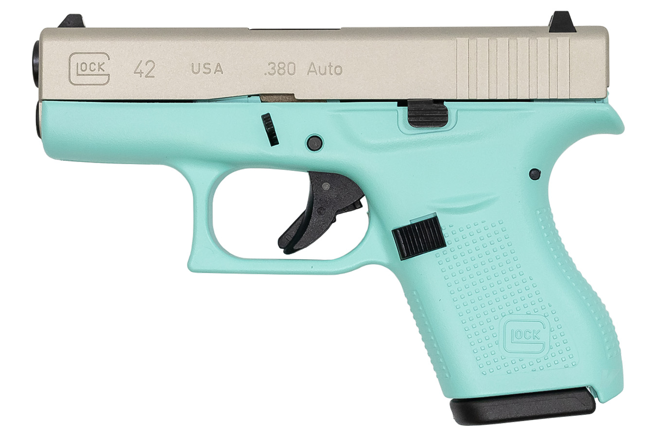 42 380 ACP Single Stack Pistol with Robbins Egg Blue Frame and Aluminum Cerakote Slide