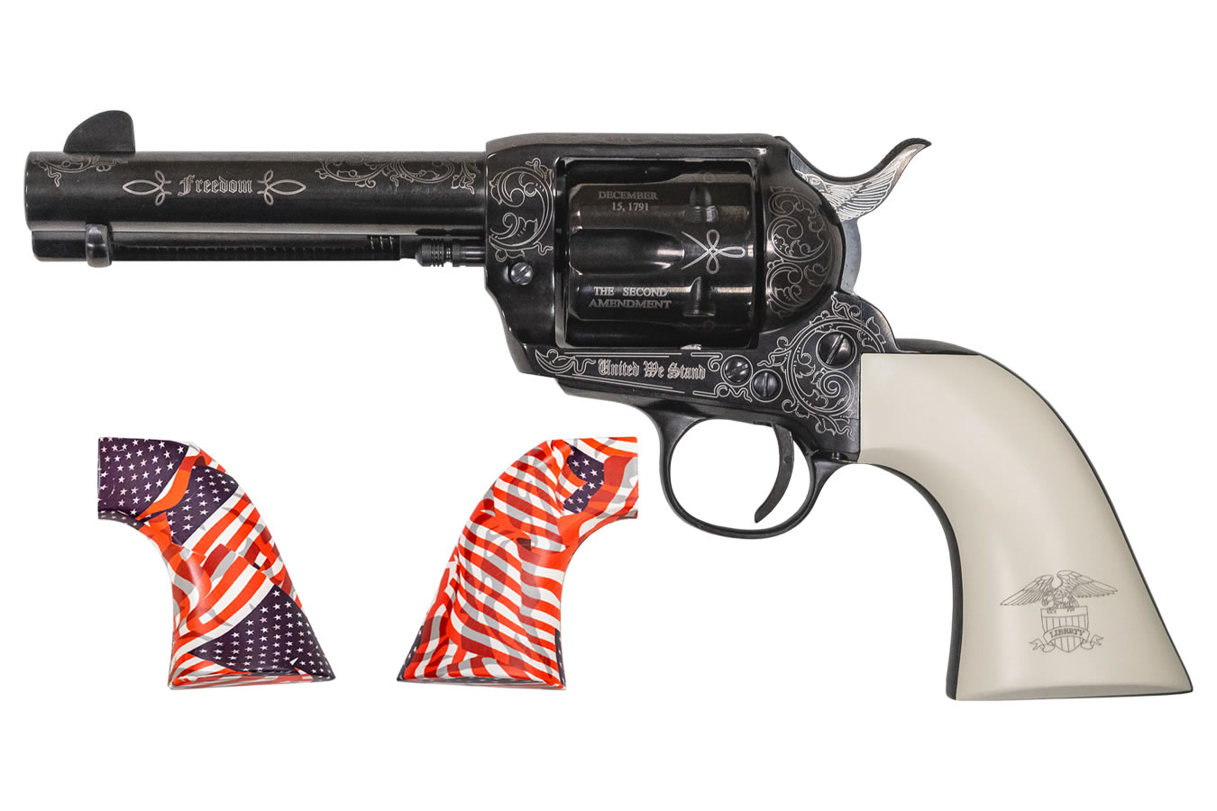 GWII Freedom Revolver 45 Colt with 4.75 inch Barrel, Custom Engraving and USA Flag Grips