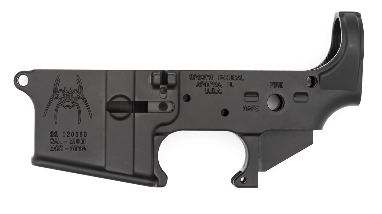Spider Stripped AR Lower Receiver with Fire/Safe Regulator Markings (Multi Cal)