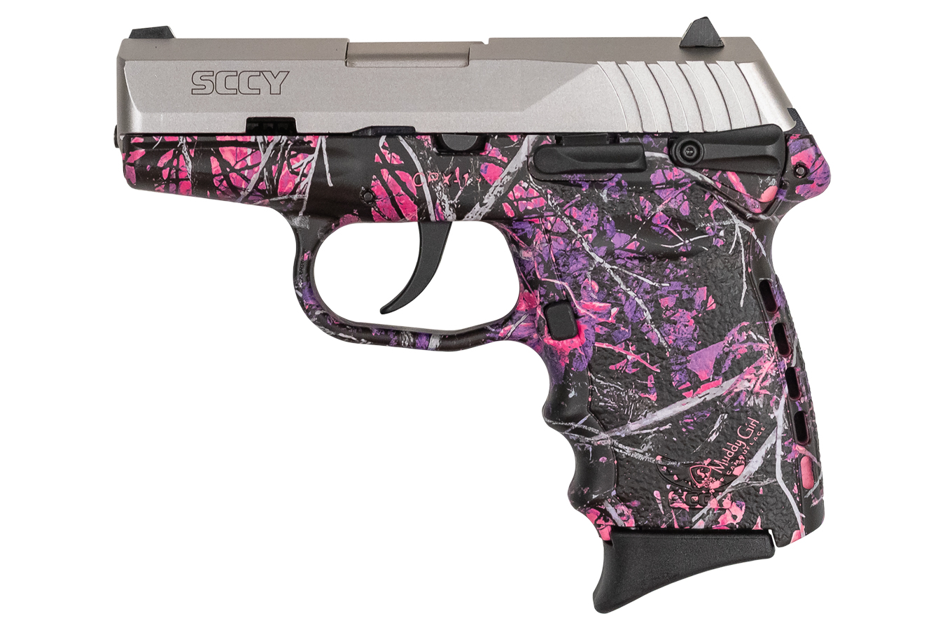 CPX-1 9mm Pistol with Muddy Girl Frame and Satin Stainless Finish - Firearms | The Gun Shop
