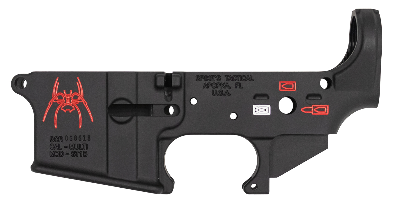 Spider Stripped AR Lower Receiver with Red Color Filling (Multi Cal) - Firearms | The Gun Shop