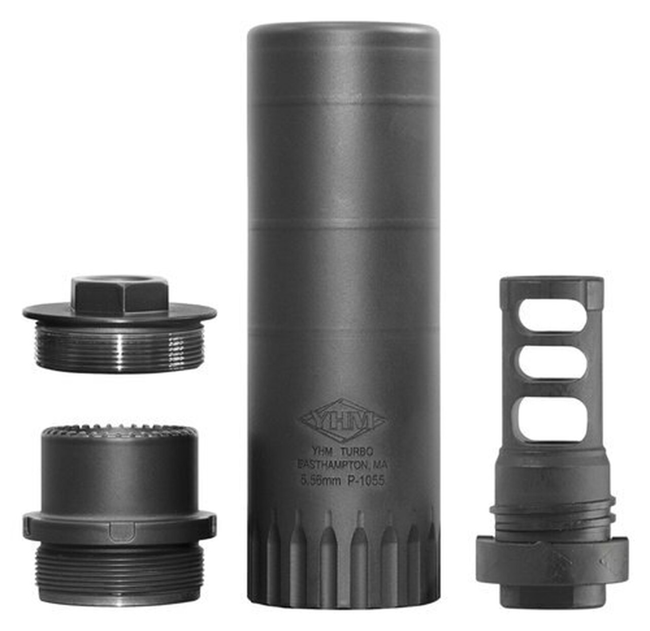 Yankee Hill Machine Co Turbo K Suppressor, 5.56MM, Rifle Suppressor, 4.9" When in Direct Thread Configuration, (5.5" When Using QD Adapter), Black, Includes QD Muzzle Brake Mount 1/2X28