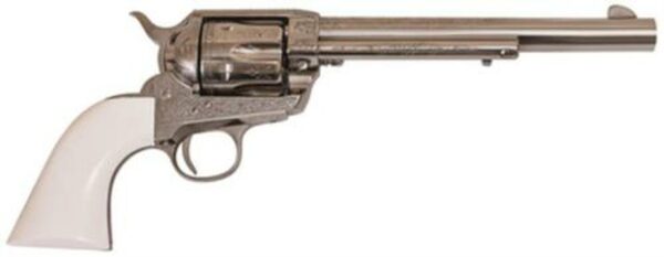 Cimarron Firearms Frontier .45LCl 7.5" Barrel Nickel Finish PW Laser Engraved Poly Ivory Grip