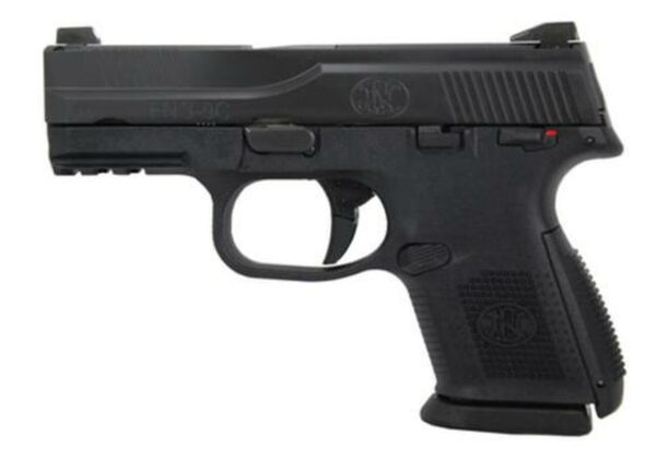 FN America, FNS-9C, Semi-automatic, 9mm, 3.6" Barrel, Polymer Frame, Black, Night Sights, 2-12Rd & 1-17Rd, Manual Safety, Compact Size, Fired Case
