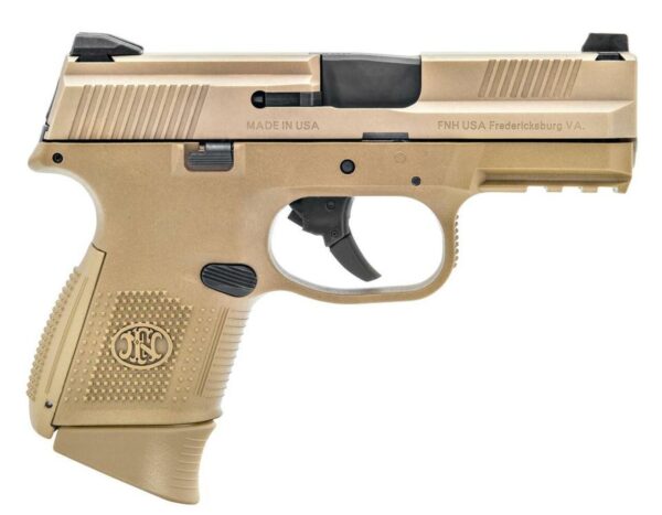 FN FNS Compact 9mm 3.6", Flat Dark Earth, Fixed 3-Dot Sights, No Manual Safety, 10rd