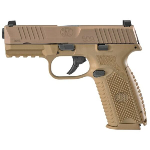 FN , FN 509 Striker Fired, Full Size 9mm, 4" Barrel, Polymer Frame, Flat Dark Earth, 3 Dot Sights, Non-Manual Safety, 2x17rd Mags