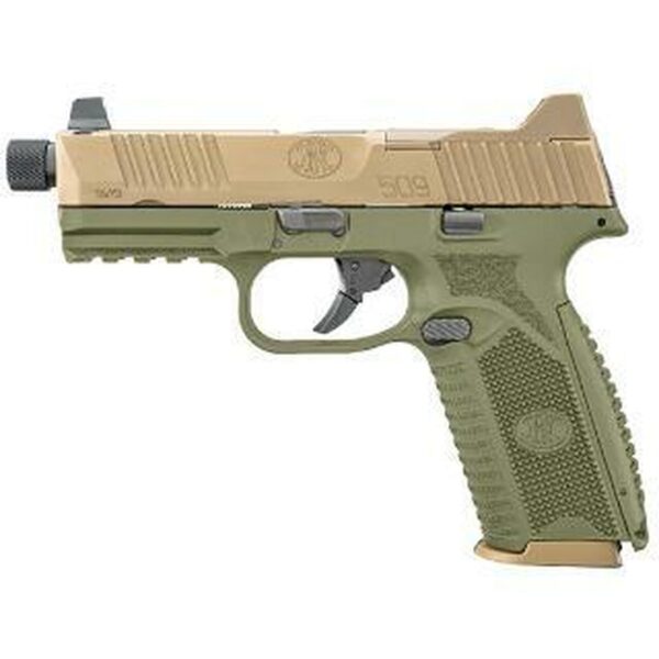 FN 509 Tactical 9mm, 4.5" Threaded Barrel, OD Green Frame, Flat Dark Earth Slide, 10rd