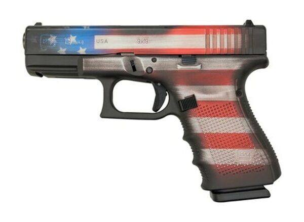 Glock 19 Gen4 9mm, 4" Barrel, Battleworn USA Flag, 15rd