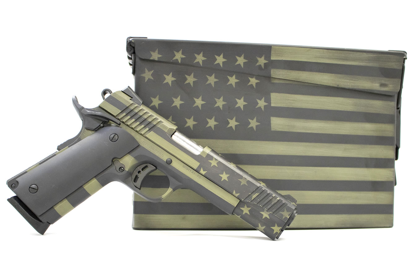 M1911-A1 45 ACP Full-Size Pistol with Bazooka Green Cerakote Finish and Ammo Can