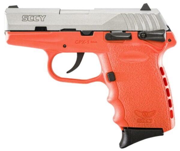 SCCY CPX-1 9mm, 3.1", 10rd, Manual Safety, Orange Polymer Grame, Natural Stainless