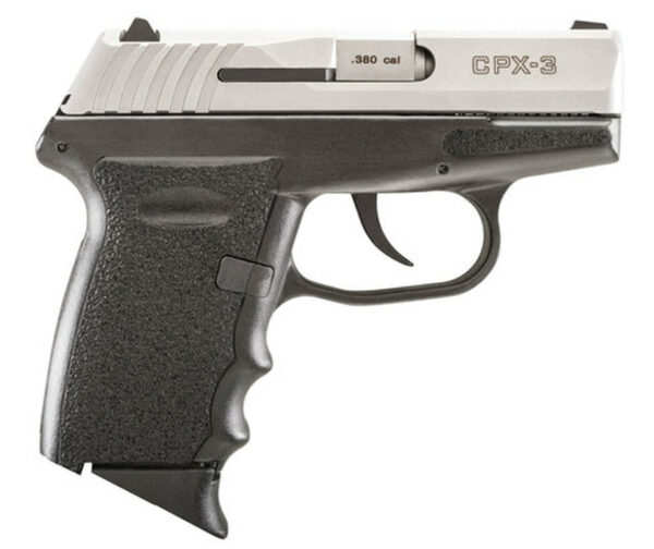 SCCY CPX-3, .380 ACP, 4.96" Barrel, 10rd, Black Grip, Stainless Steel Slide