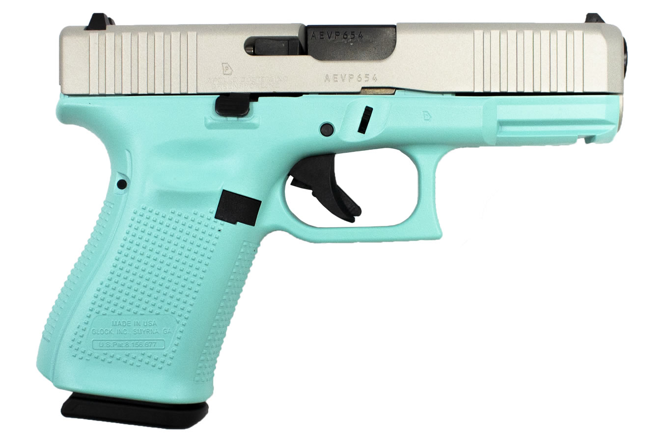 19 Gen5 9mm Pistol with Robins Egg Blue Cerakote Finish and Shimmering Aluminum - Firearms | The Gun Shop