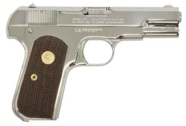 Colt 1903 Hammerless 32 Automatic Colt Pistol (ACP) 3.75" Barrel Walnut Grips, Nickel, 8rd Mag