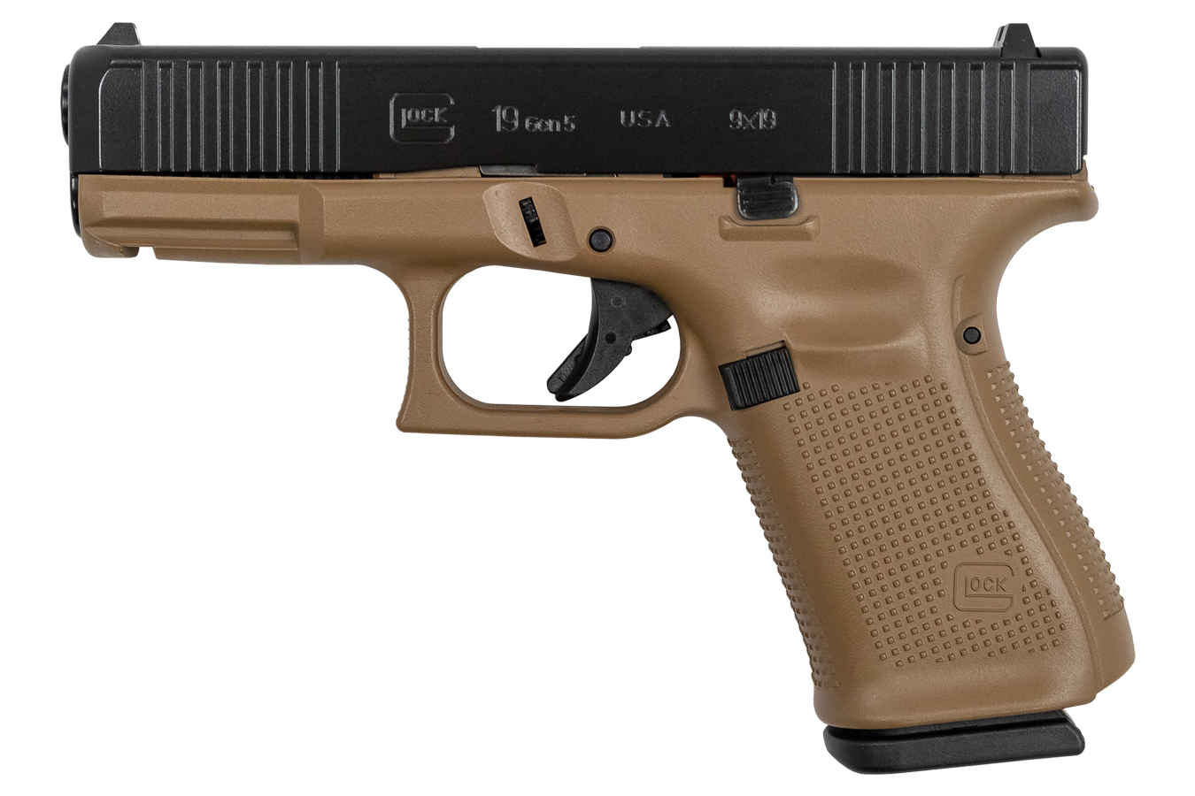 19 Gen5 9mm Pistol with Cerakote Dark Earth Frame and Black Slide - Firearms | The Gun Shop
