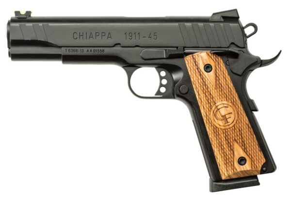 Chiappa 1911-45 Custom 45 ACP 5" Barrel, Checkered Wood Grips Novak Sights Black, 8rd