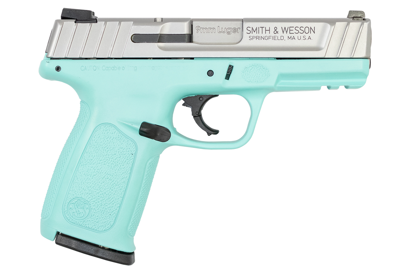 SD9 VE 9mm Semi-Auto Pistol with Robins Egg Blue Frame and Satin Stainless Slide