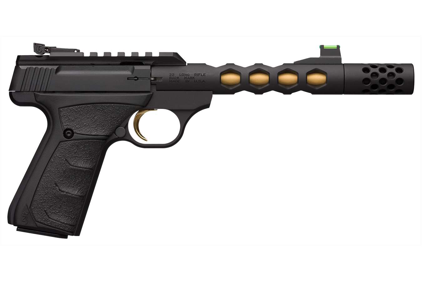 Buck Mark Plus Vision 22LR Black/Gold Suppressor Ready Rimfire Pistol - Firearms | The Gun Shop