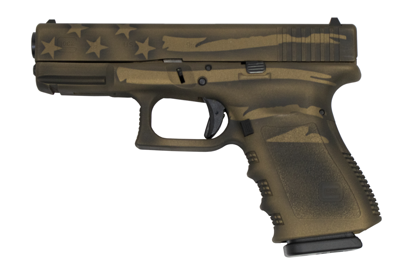 19 Gen3 9mm PIstol with Coyote Battle Worn Flag Finish