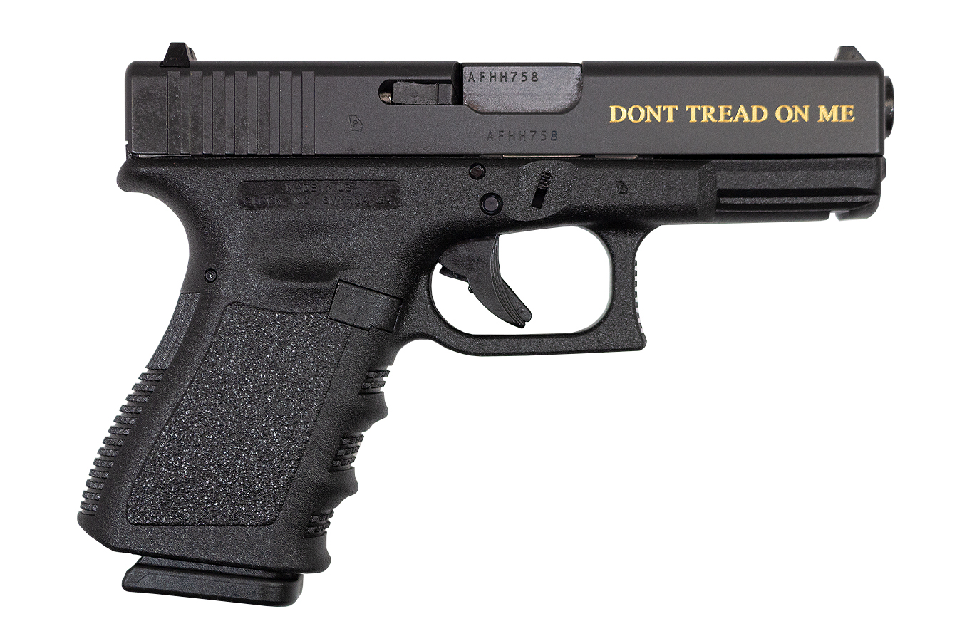19 Gen3 9mm with Gadsen Flag and Don't Tread on Me Gold Engraving - Firearms | The Gun Shop