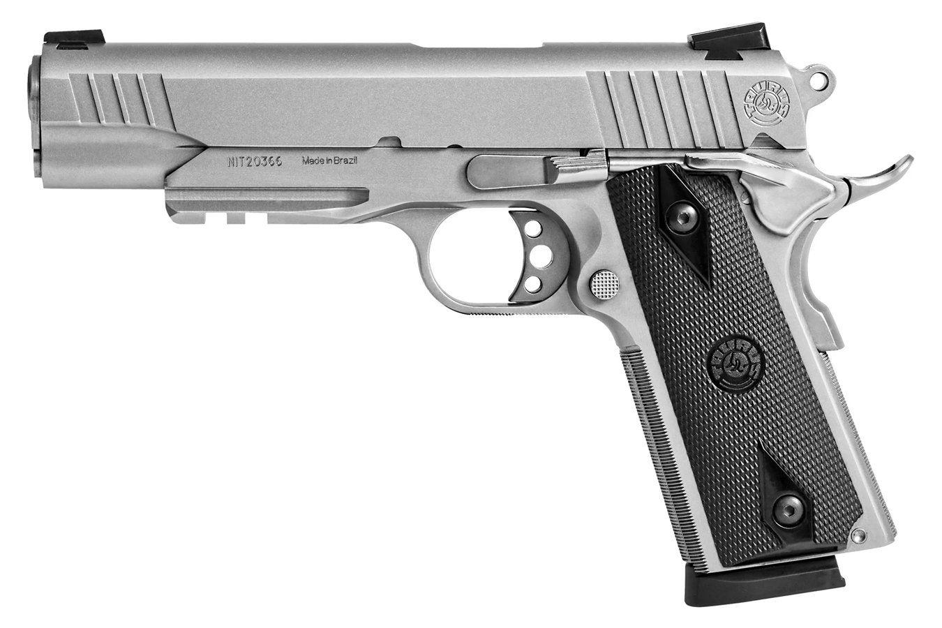 1911 .45 ACP Semi-Auto Pistol with Matte Stainless Finish and Checkered Black Gr - 1911 Pistols | The Gun Shop