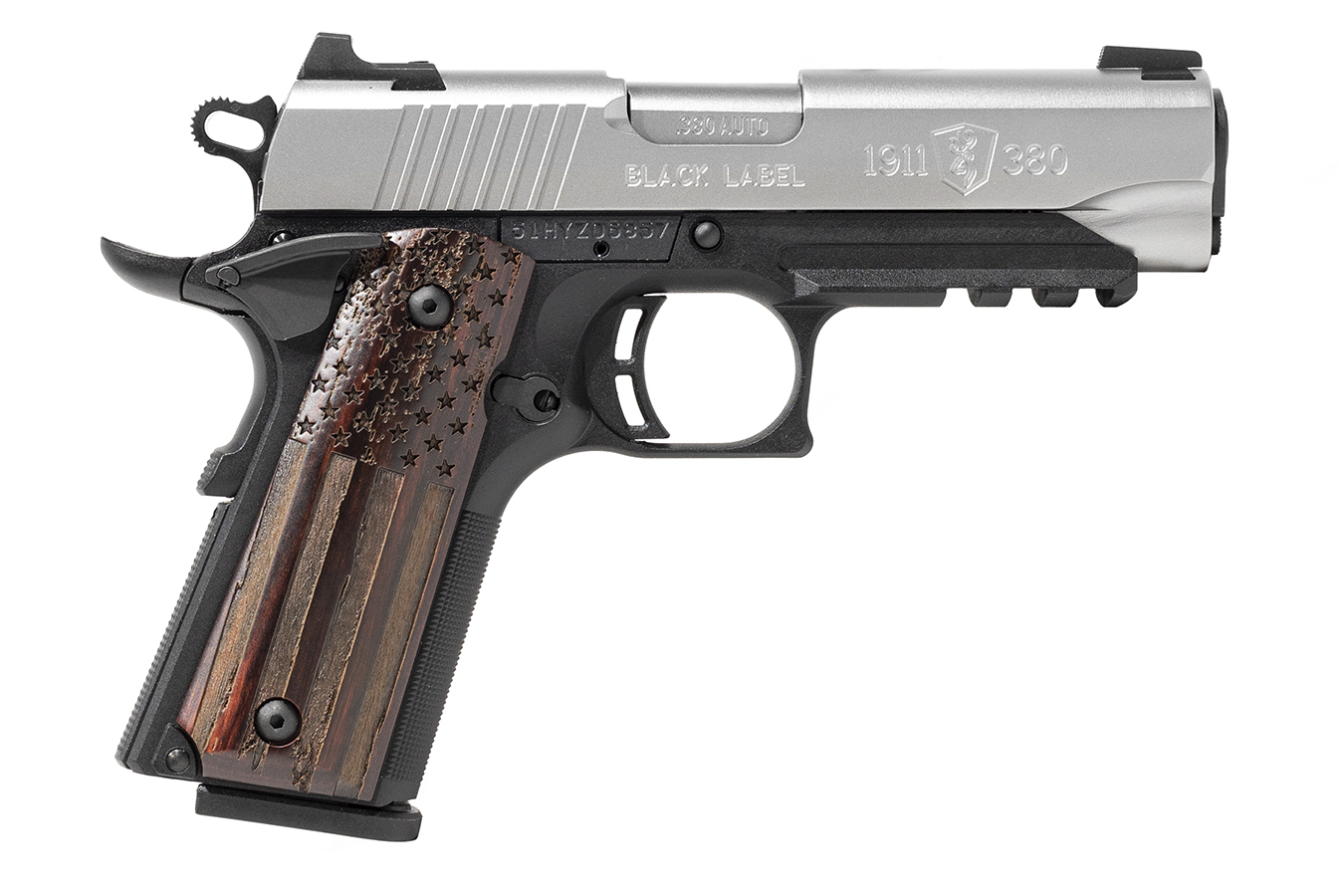 1911-380 Black Label Pro .380 ACP Semi-Auto Pistol with Distressed Flag Grips and Picatinny Rail - 1911 Pistols | The Gun Shop
