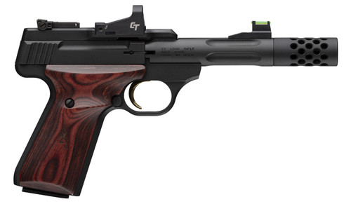 Browning Buck Mark Hunter 22 LR, 4.4" Threaded Barrel, Black, Rosewood Grips, Includes Crimson Trace Red Dot Sight, 10rd - Browning | The Gun Shop