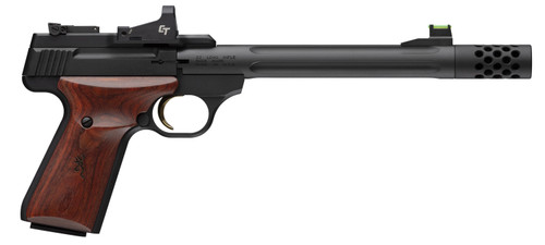 Browning Buckmark Hunter 22 LR, 7.65" Threaded Barrel, Black, Rosewood Grip, Crimson Trace Red Dot, 10rd - Browning | The Gun Shop