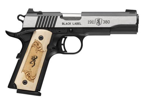 Browning Black Label 1911 380 ACP, 4.25" Barrel, Black Frame, Maple Medallion Checkered Grip, 8rd - 1911 Guns | The Gun Shop