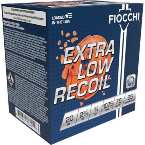Fiocchi Low Recoil 20 Ga, 2.75" 3/4 oz, 7.5 Shot, 250rd Case - Ammo | The Gun Shop