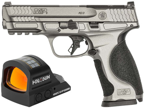 Smith & Wesson M&P9 M2.0 Metal 9mm, 4.25" Barrel, Gray Cerakote, Includes Holosun x2 Red Dot Optic, 17rd - Firearm | The Gun Shop