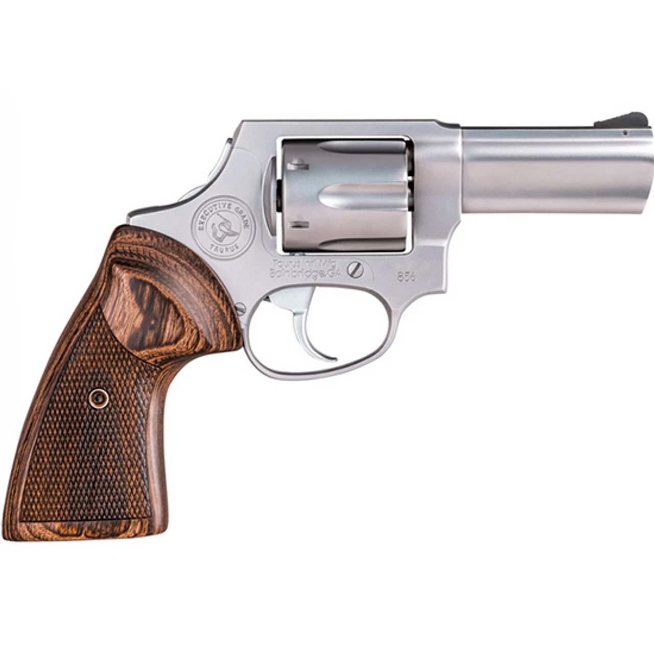 Taurus Model 856, Executive Grade, Revolver, Double Action, Metal Frame Revolver, Medium Frame, 38 Special, 3" Barrel, Satin Finish, Silver, Wood Grips, Fixed Sights, Concealed Hammer, 6 Rounds, Pelican Vault Hard Case - Cyber Monday | The Gun Shop