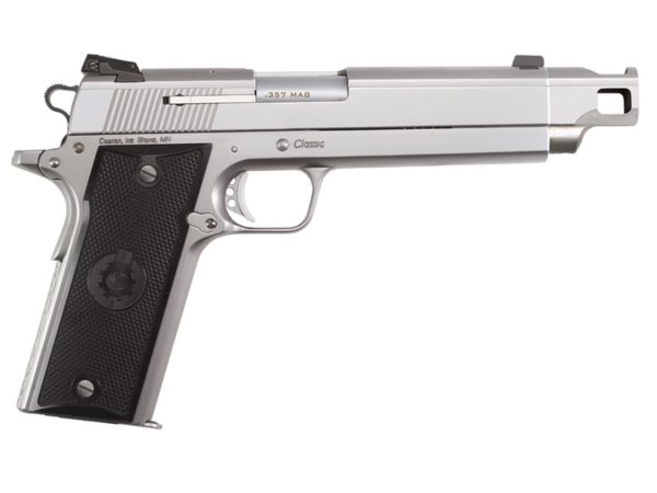 Coonan Compensated 357 Mag, 5.7", Satin Stainless, Fixed Night Sights, Black Alum Grips, 2 Mags (Special Order)