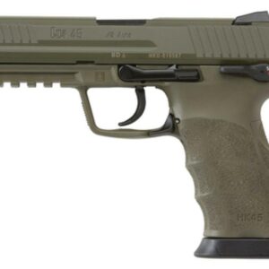 Heckler and Koch HK45 OD Green Finish Frame and Slide (V1) DA/SA safety/decocking lever on left with two 10rd mags