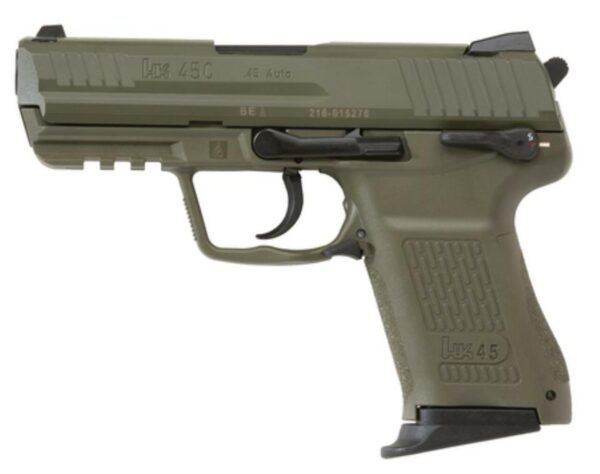 Heckler & Koch HK45 Compact Green Finish Frame and Slide (V1) DA/SA safety/decocking lever on left with two 8rd mags