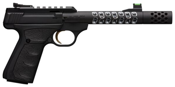 Browning, Buck Mark Vision, Semi-automatic, 22 LR, 5.875" Barrel, Threaded 1/2-28, Includes Muzzle Brake, Black Color, Anodized Finish, URX Rubber Grip, Thumb Safety, Right Hand, Adjustable Rear & Fiber Optic Front Sights, 10Rd, 2 Magazines