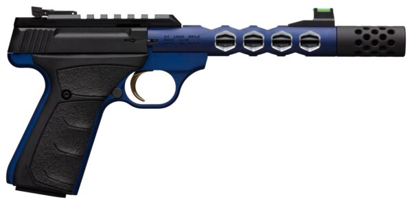 Browning, Buck Mark Vision, Semi-automatic, 22 LR, 5.875" Barrel, Threaded 1/2-28, Includes Muzzle Brake, Blue Color, Anodized Finish, URX Rubber Grip, Thumb Safety Right Hand, Adjustable Rear & Fiber Optic Front Sights, 10Rd, 2 Magazines