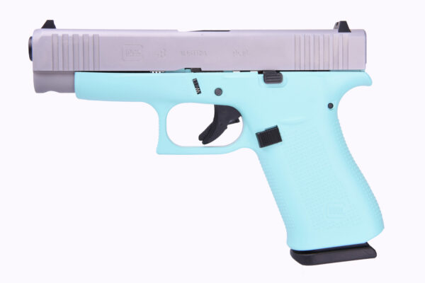 Glock 48 9mm, 4" Barrel, Fixed Sights, Robin Egg Blue, Silver nPVD Slide, 2x 10rd
