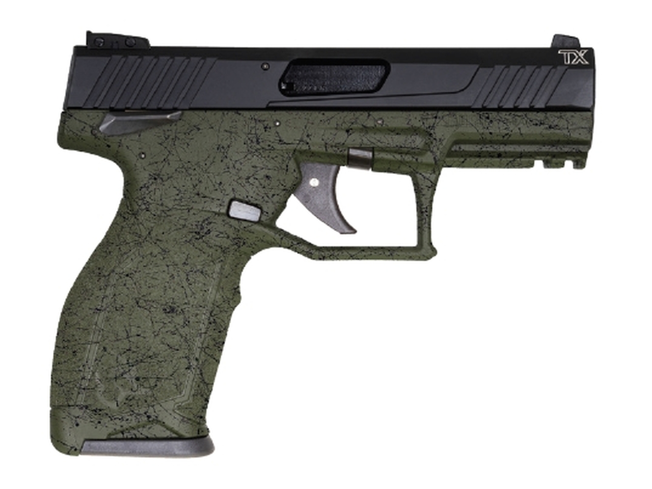 Taurus TX22 22 LR, 4" Barrel, Polymer Frame, Green Splatter/Black, Manual Safety, 16Rd, 2 Magazines - Target Shooting | The Gun Shop