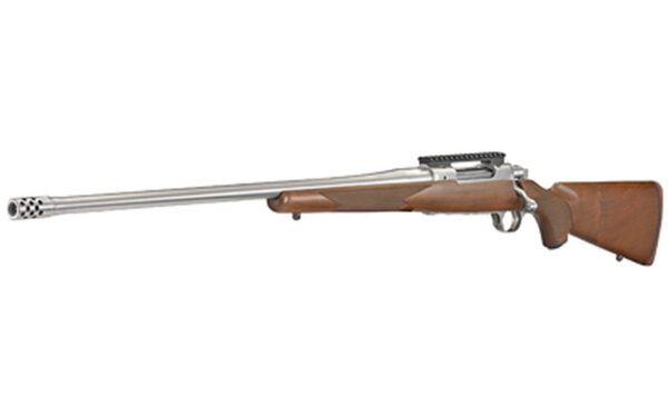 Ruger Hawkeye Hunter 300 Winchester Magnum, 24" Free Floated Cold Hammer Forged Barrel, 5/8X24 Threads, Satin Stainless Finish, Walnut Stock, Left Hand, LC6 Trigger, 3rd
