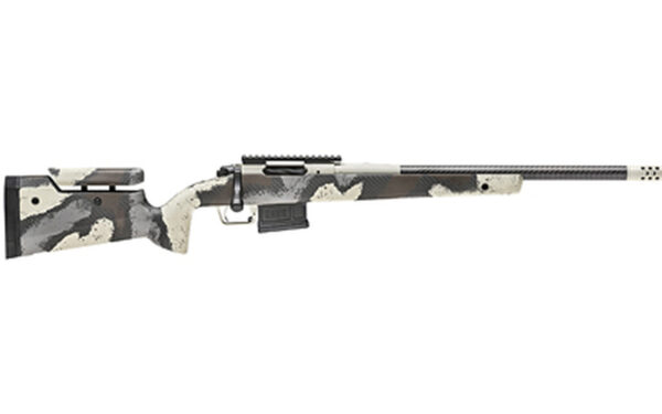 Springfield Model 2020 Waypoint 6MM Creedmoor, 20" Carbon Fiber Barrel, SA Radial Brake, Tan, Desert Verde Cerakote, Ridgeline Camo Adj Carbon Fiber Stock M-LOK, TriggerTech Adj Trigger, AICS 5rd Mag