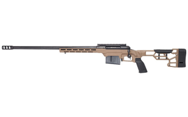 Savage 110 Precision, Bolt Action, 6.5 Creedmoor, 24" Heavy Barrel, Threaded 5/8-24, BA Muzzle Brake, Flat Dark Earth, MDT LSS XL Chassis, AccuTrigger, Includes 1 AICS Magazine and 20 MOA 1 piece EGW Rail, 5Rd, Left Hand