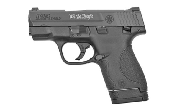 Smith & Wesson M&P Shield Compact 9mm, 3.1" Barrel, Black, "We The People" Laser Engraved Slide, Thumb Safety, 3 Dot, 7-8rd Mags