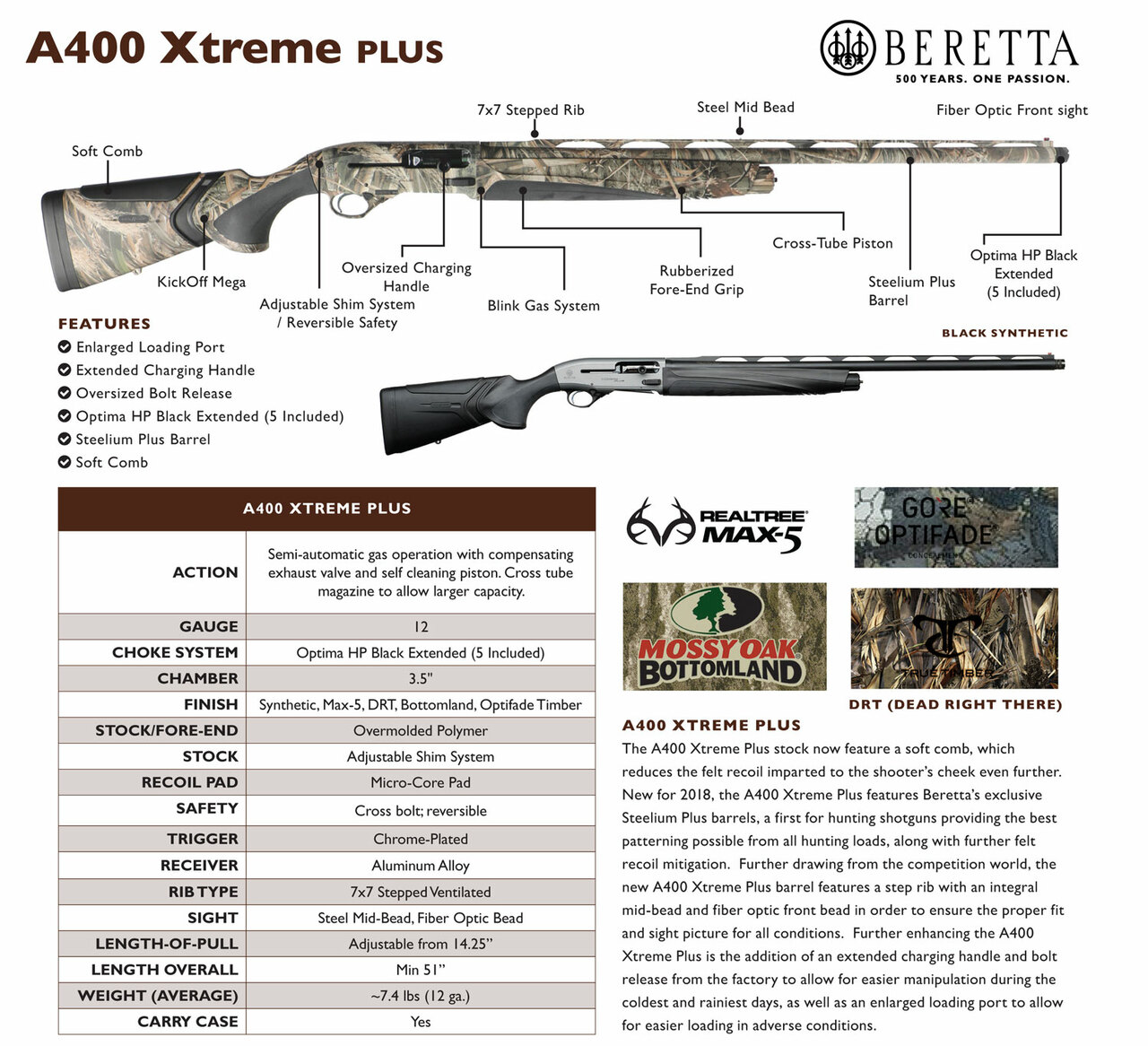 Beretta A400 Xtreme Plus 12 Ga, 30" Barrel, 3.5" TrueTimber DRT Fixed Kick-Off Stock, 2rd