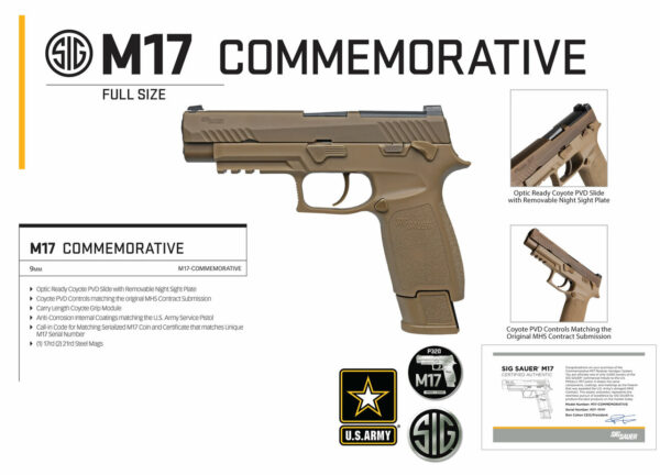 Sig P320-M17 Commerative 9MM US Army Service Version, Sight Plate, 1 17rd and 2-21rd Mags,