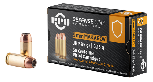 PPU Defense 9x18 Makarov, 95gr, Jacketed Hollow Point, 50rd Box - Ammo | The Gun Shop